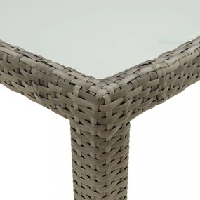 szürke polyrattan és edzett üveg kerti asztal 150 x 90 x 75 cm