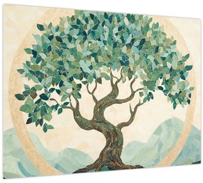 Üveg kép – Elegáns mozaik fával (70x50 cm)