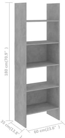 betonszürke szerelt fa könyvszekrény 60 x 35 x 180 cm