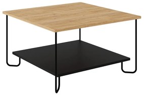 Fekete-natúr színű dohányzóasztal tölgyfa dekoros asztallappal 80x80 cm Tonka – Marckeric