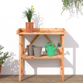 barna tömör fenyőfa növénytartó asztal polccal 78x38x82,5 cm