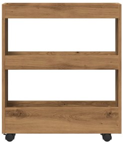 3 szintes kézműves tölgy színű szerelt fa keskeny tárolókocsi