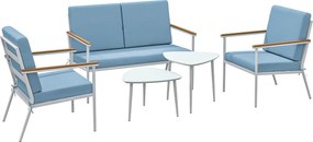 Outsunny Kültéri Kerti Bútor 4 Fős Szett, 5 Részes Balkon Lounge Szett Kanapéval, 2 Karosszékkel és 2 Edzett Üveg Kávézóasztallal, Párnák Tartoznak, T