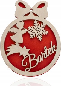 Nagy piros karácsonyi gömb Fából Bármilyen Név Angyalka