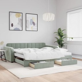 világosszürke kihúzható bársony heverő fiókkal 100 x 200 cm