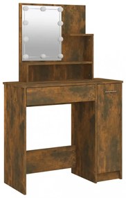 füstös tölgyszínű LED-es fésülködőasztal 86,5 x 35 x 136 cm