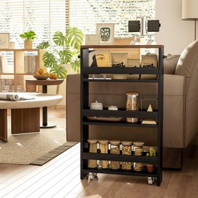 HOMCOM Görgős Tároló Kocsi 3 Polccal, dim. 51,5L x 13W x 80H cm, Konyhához, Fürdőszobához, Irodához, fekete | Aosom