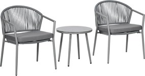 Outsunny 3 Részes Rattan Bistro Szett, Ülőgarnitúra, Kertibútor Két Kerti Székkel, Kávézóasztallal, Erkély Bútor Szett Kerthez, Teraszhoz, Acél, Szürk