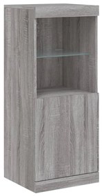 szürke sonoma színű tálalószekrény LED-ekkel 162 x 37 x 100 cm