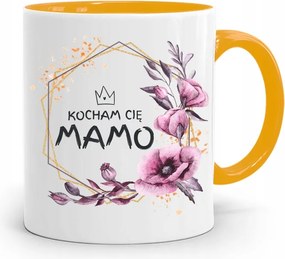 Sárga Bögre Ajándék Anyukáknak Szeretlek Anya nyomott mintával