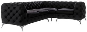 Fekete bársony sarokkanapé (jobb oldali-L alakú) Chelsea – Ropez