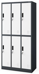 Fém öltözőszekrény 6 rekeszes IGOR, 900 x 1850 x 450 mm, antracit-fehér