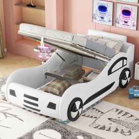 Gyerek autós ágy tárolóval az ágy alatt 90 x 200 cm Fehér