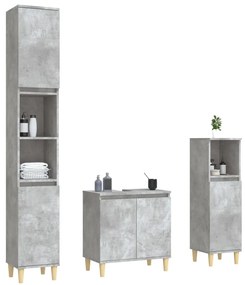 3 részes betonszürke szerelt fa fürdőszobai bútorszett