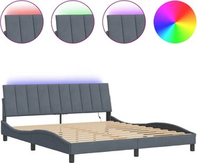 vidaXL sötétszürke bársony ágykeret LED-ekkel matrac nélkül Hanko 180 x 200 cm