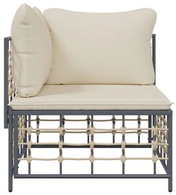 polyrattan kerti középső kanapé bézs párnákkal