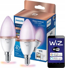 2x Led izzó E14 4.9W Rgb Intelligens Smart WiFi WiZ alkalmazás Philips