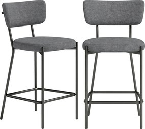HOMCOM 2 db bárszék készlet – kárpitozott, ívelt háttámlás pultszék lábtartóval, fém váz, lenhatású, 63 cm ülésmagasság, szürke | Aosom