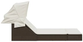 Barna polyrattan dupla napozóágy tetővel és párnával