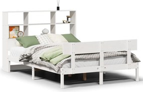 vidaXL fehér tömör fenyőfa könyvespolcos ágy matrac nélkül 120x190 cm