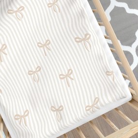 Goldea gyermek pamut ágyneműhuzat kiságyba - latte masnik és csíkok 90 x 120 és 40 x 60 cm