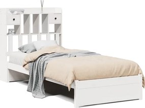 vidaXL fehér tömör fenyőfa könyvespolcos ágy matrac nélkül 75 x 190 cm