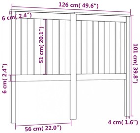 fekete tömör fenyőfa ágyfejtámla 126 x 6 x 101 cm