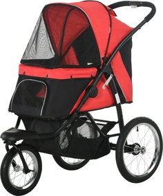 PawHut Összecsukható Kutyakocsi - Kutyák és Macskák Részére, Maximum 20 kg Teherbírással, Minden Terepen Használható Gumi Kerekekkel, Párnázott Hálóab