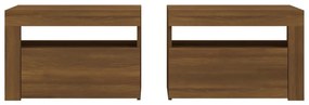 2 db barna tölgy színű éjjeliszekrény LED-ekkel 60x35x40 cm