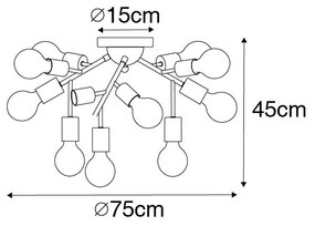 Design mennyezeti lámpa fekete arannyal 12-lámpás - Juul
