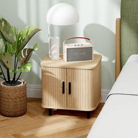 HOMCOM Éjjeliszekrény Csúszóajtókkal, 2 Polccal és Acél Lábakkal Skandináv Stílusban, 48x40x48 cm Tölgy | Aosom