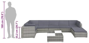 8-részes szürke polyrattan kerti bútorszett párnákkal