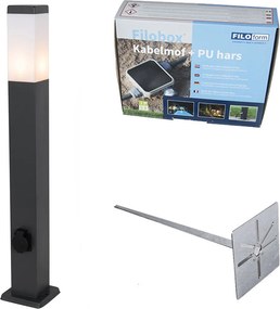 Kültéri lámpa sötétszürke, földnyárssal és kábelcsatlakozóval, 80 cm, aljzattal, IP44 - Malios