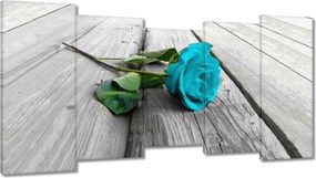 Vászonkép 150x80 Kék rózsa a deszkákon
