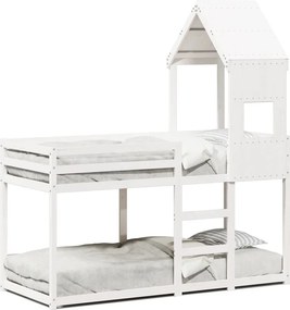 vidaXL fehér tömör fenyőfa ágy emelettel és tetővel 75 x 190 cm