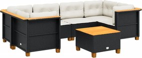 vidaXL 7 részes fekete polyrattan kerti ülőgarnitúra párnával