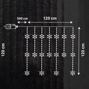 Kültéri fényfüzér Snowflakes, 120x120cm, LED,hideg fehér, időzítő, 8 funkció, elemes, 120 cm