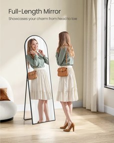 Íves állványos tükör, 150 x 40 cm, alumínium kerettel, fekete színben