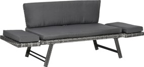 Outsunny Poly Rattan Kerti Kanapé 2 Személyes Kültéri Bútor Lounge Kanapé Kerti Pad Lounger Összecsukható Karfa Acél Szürke 129 x 63 x 67 cm | Aosom