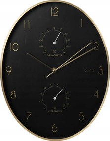 Falióra Függő hőmérő Higrométer Fekete Arany ovális