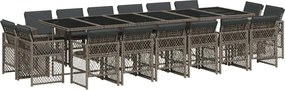 vidaXL 17 részes szürke polyrattan kerti étkezőgarnitúra párnával