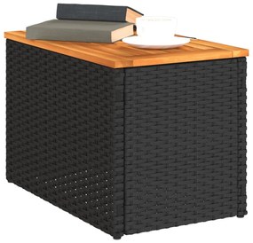 2 db fekete polyrattan és tömör fa kerti kisasztal 55x34x37 cm