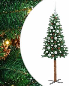 vidaXL Karcsú karácsonyfa 150 LED-del Zöld 150 cm PVC és tömör fenyőfa