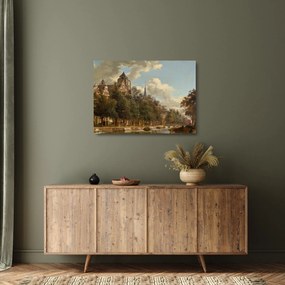 Üveg kép - Jan van der Heyden, View Down a Dutch Canal, reprodukciók (70x50 cm)