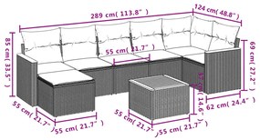 8-részes szürke polyrattan kerti ülőgarnitúra párnákkal