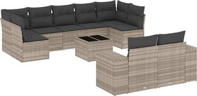 vidaXL 10 részes világosszürke polyrattan kerti ülőgarnitúra párnákkal