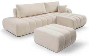 DESIO L-alakú, jobbos kihúzható sarokkanapé tárolóval, bézs