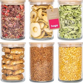 Egyenes Üveg Élelmiszer Tároló Edény Szóródó Árukhoz Fa Tetővel 880ml x6