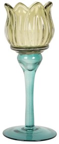 Üveg mécsestartó tulipán kehely alakú 7x19 cm kék zöld