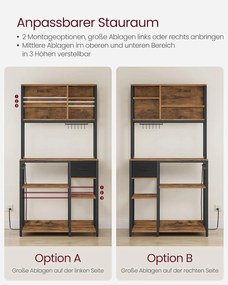 Konyhai polc konnektorokkal, állópolc, 40 × 80 × 180,4 cm, vintage barna–fekete színben